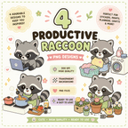 Productive Kawaii Raccoon PNG Designs for Stickers, Stationery and Print on Demand