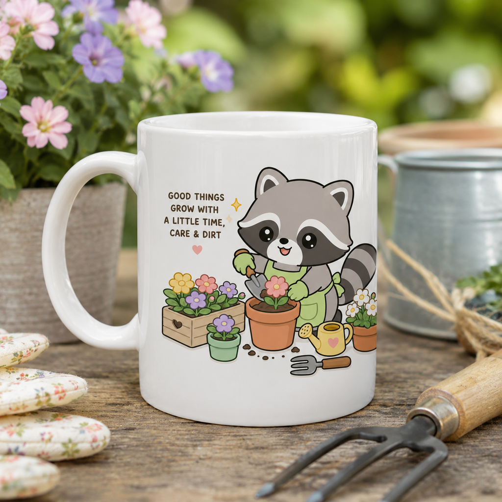 kawaii raccoon png design on a mug