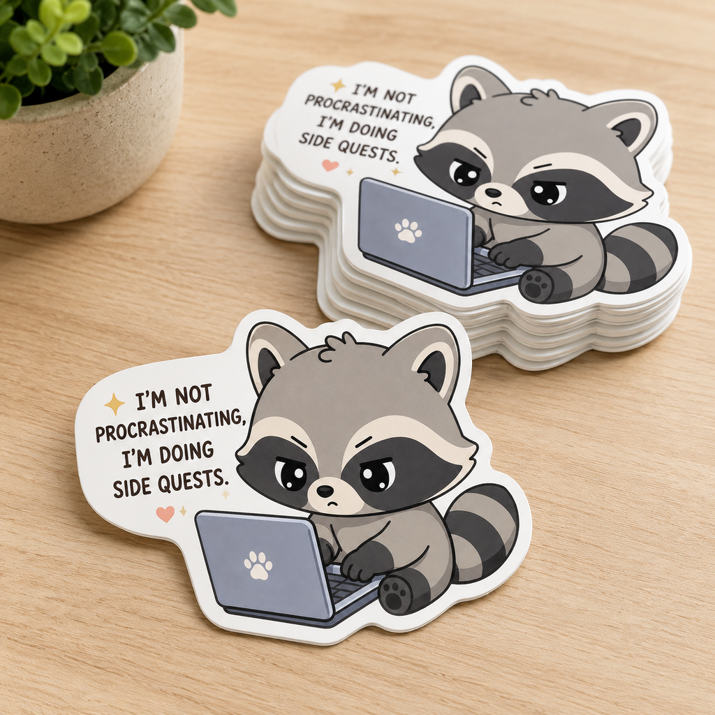 adorable raccoon on laptop png design