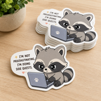 adorable raccoon on laptop png design