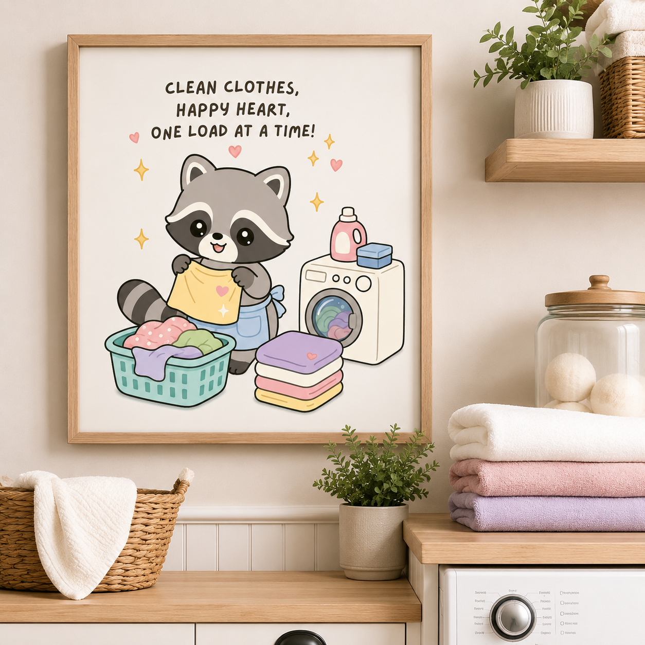 cute laundry room raccoon art png design

