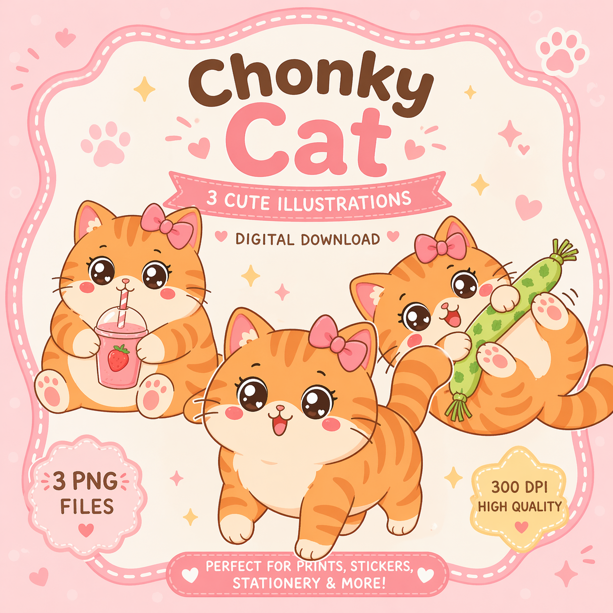 Kawaii Chonky Orange Tabby Cat Illustrations for Print on Demand Commercial Use