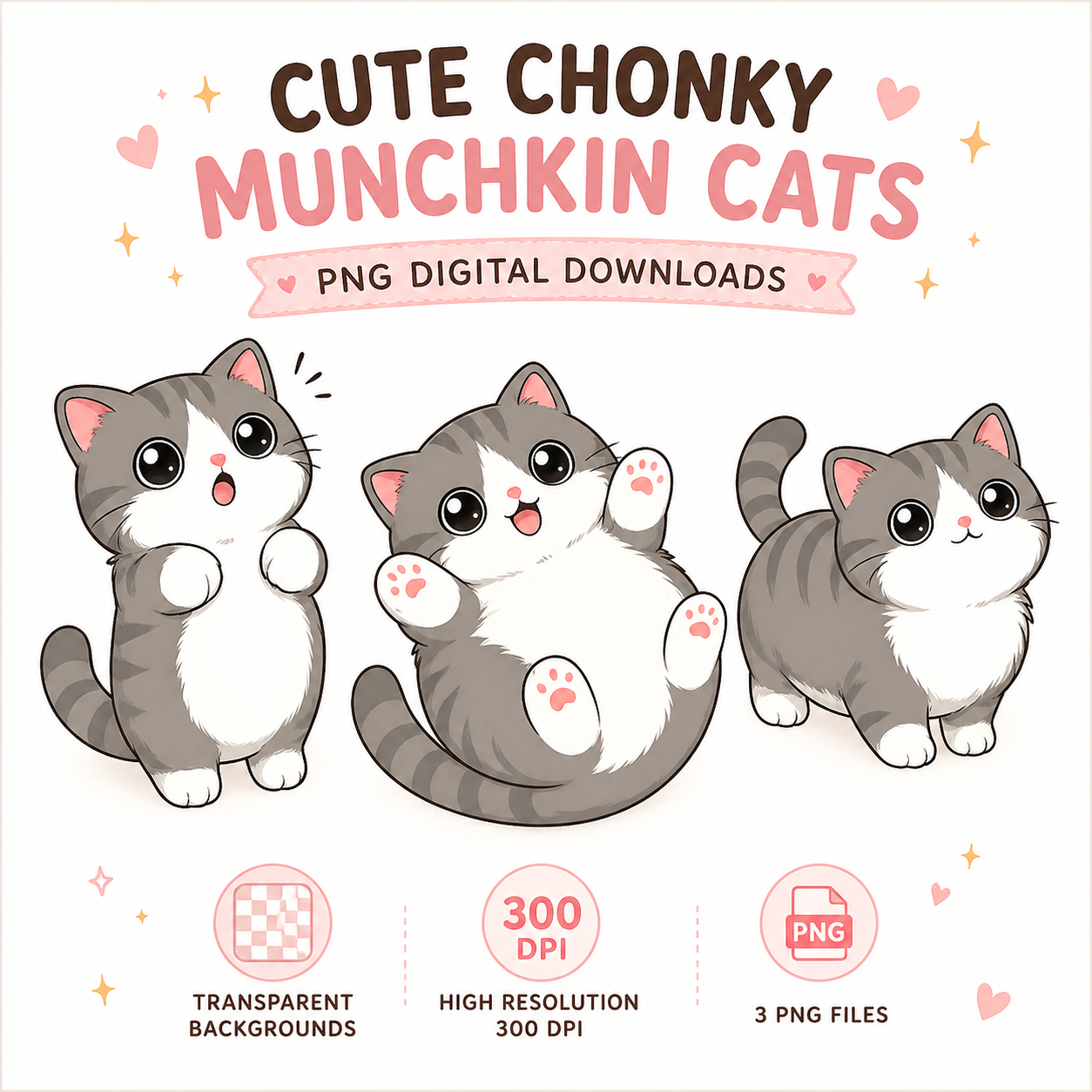 Kawaii Chonky Munchkin Cat Illustrations for Stickers, Print on Demand