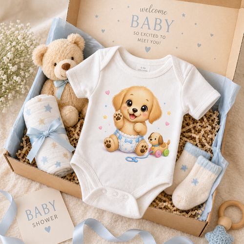 Kawaii Animals for Baby Shower Designs Kitten, Puppy and Bunny Illustrations