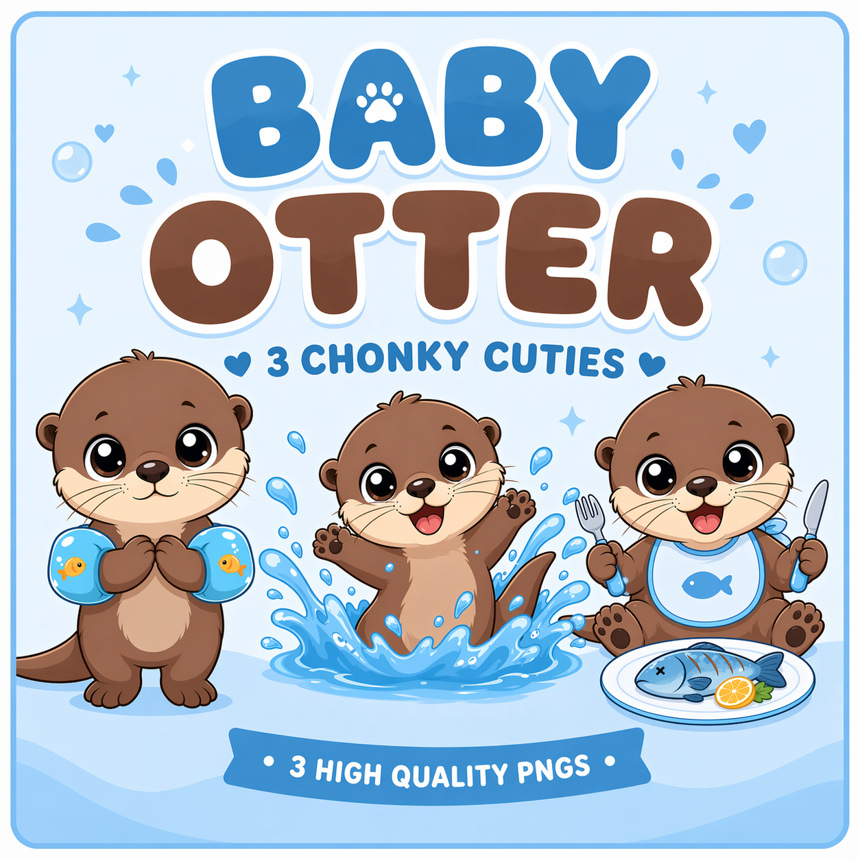 Baby Otter Kawaii Clipart Adorable Animal Digital Art Downloads