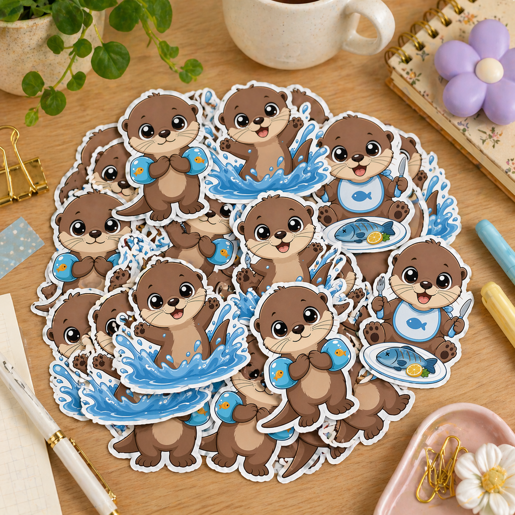 Baby Otter Kawaii Clipart Adorable Animal Digital Art Downloads