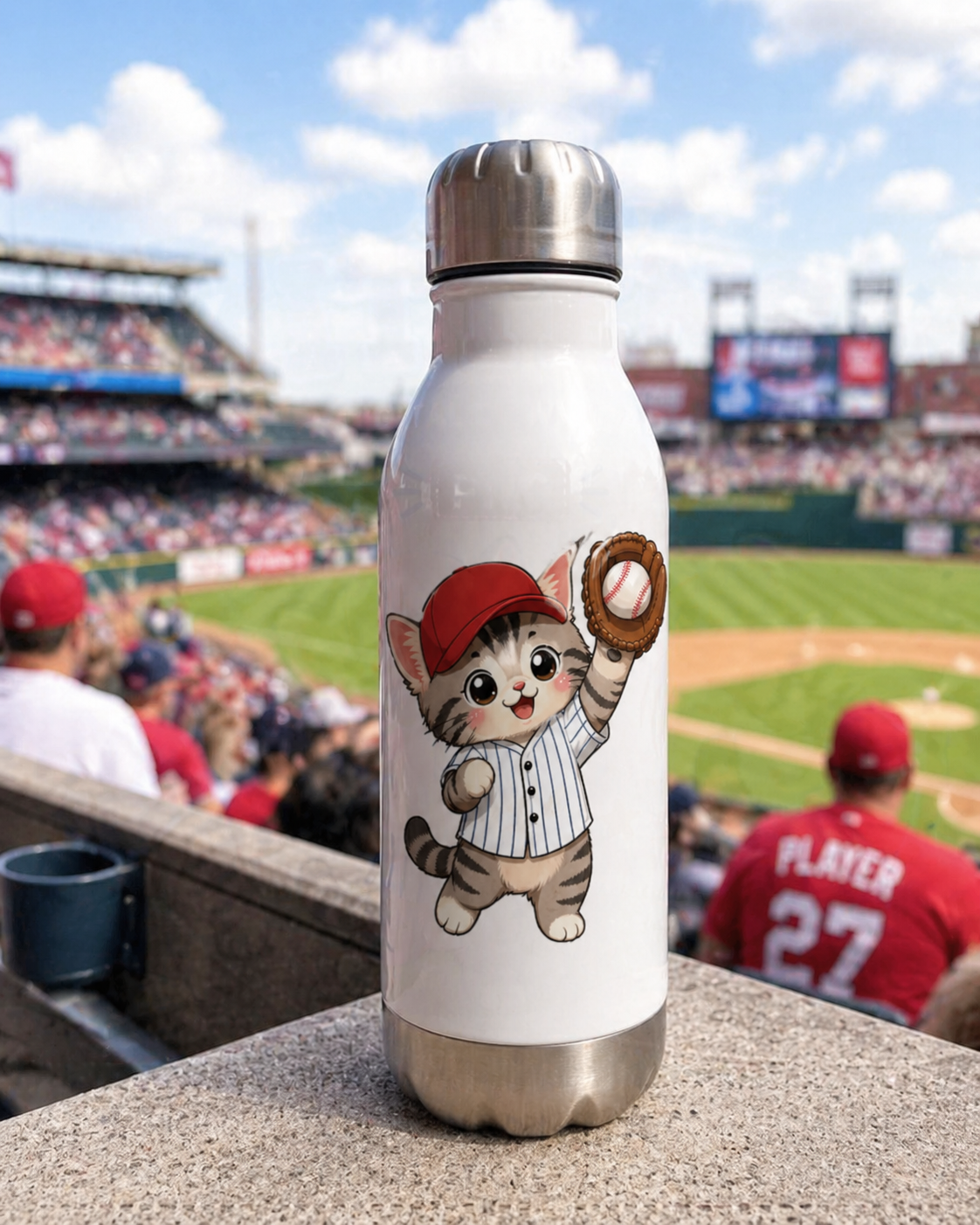 Kawaii Baseball Kitten Illustrated Clipart for Graphic Designers