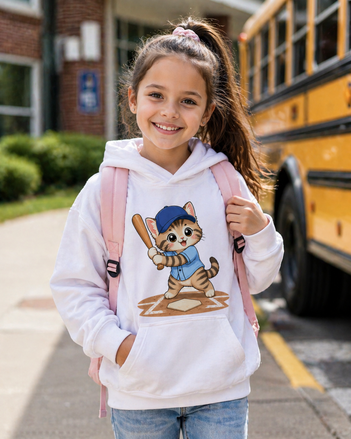 Kawaii Baseball Kitten Illustrated Clipart for Graphic Designers