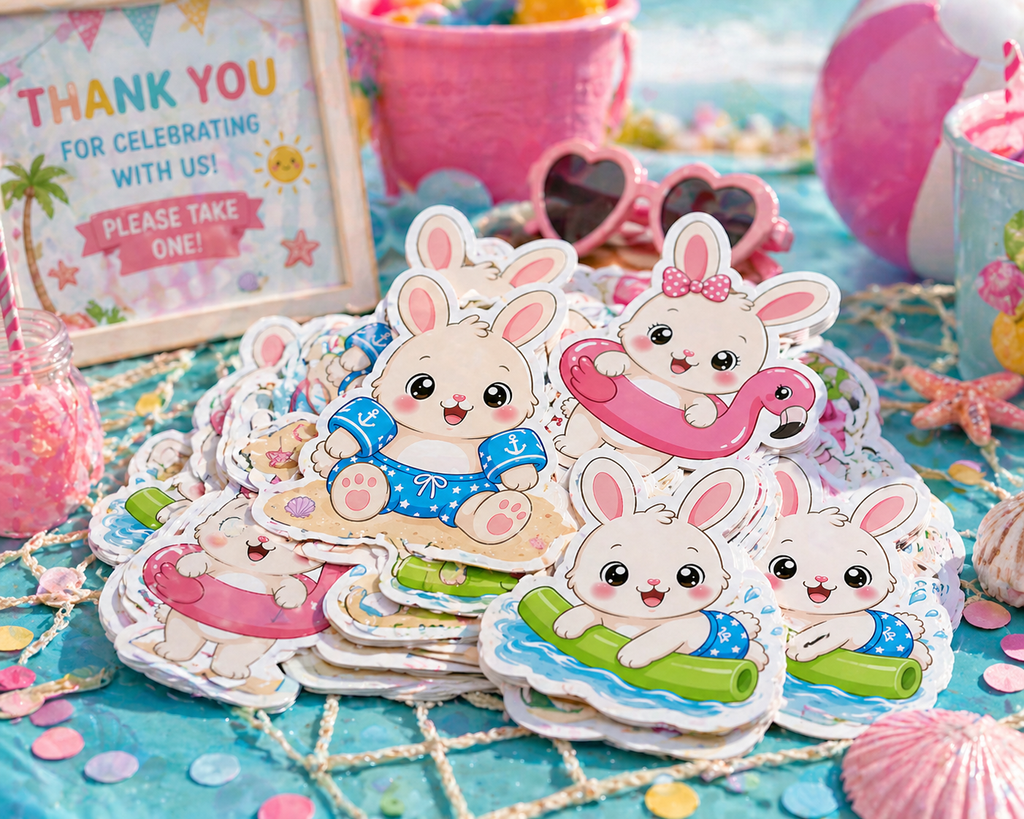 Kawaii Beach Bunny Illustrations Digital Download PNGs