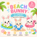 Kawaii Beach Bunny Illustrations Digital Download PNGs