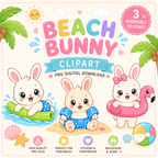 Kawaii Beach Bunny Illustrations Digital Download PNGs