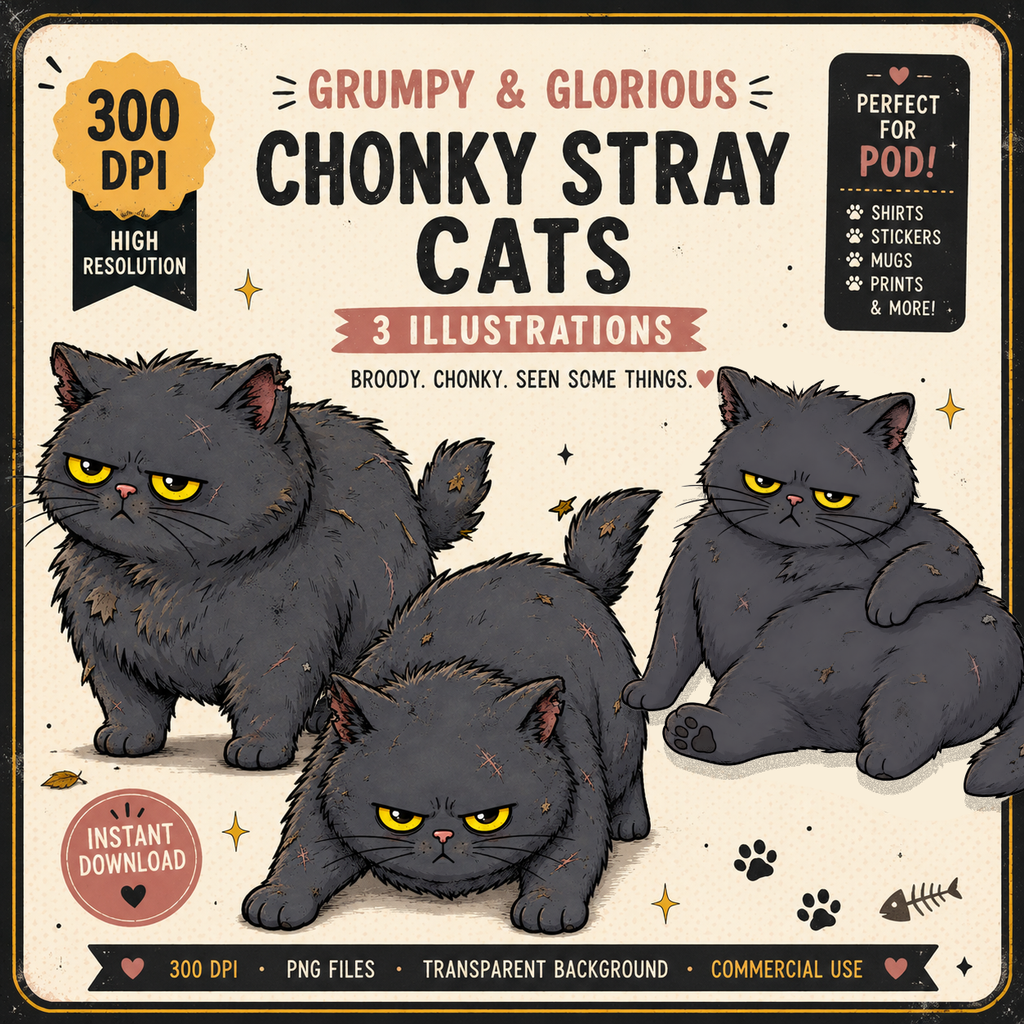 Grumpy Alley Cat PNG Art for Print on Demand Chonky Catitude Design for T-shirts