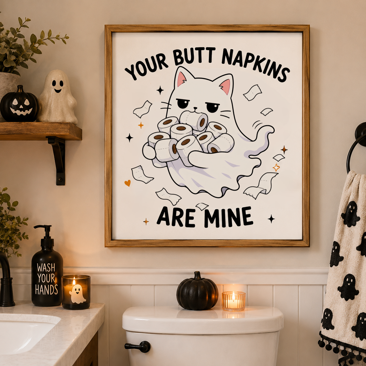 Moody Halloween Cat Ghost PNG Clipart for Stickers, Spooky Printables, POD
