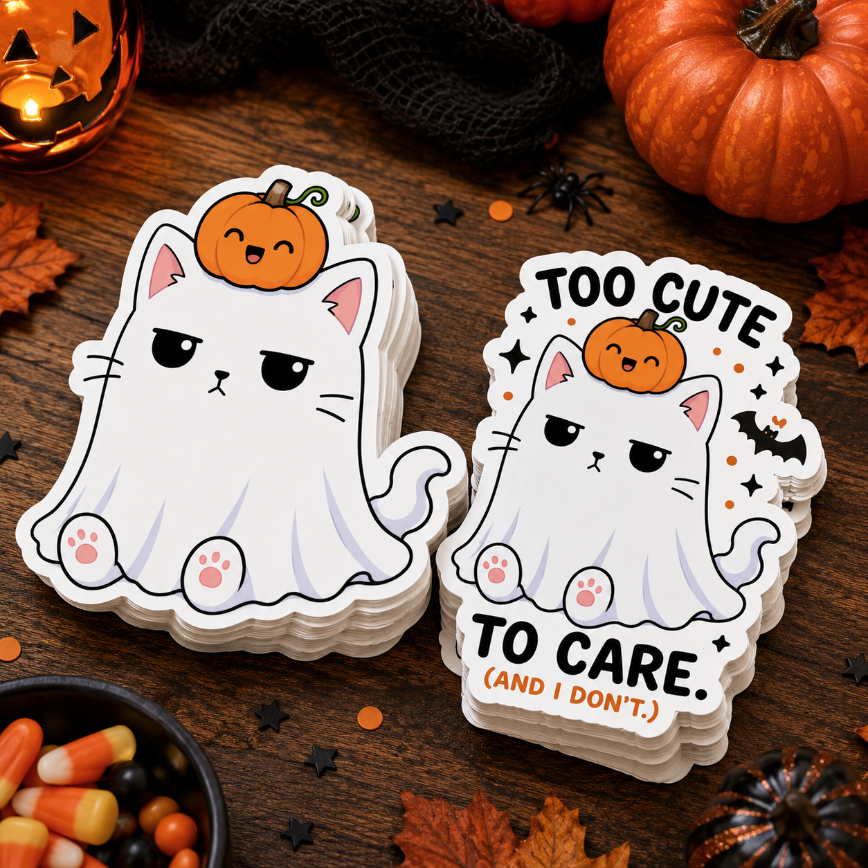 Moody Halloween Cat Ghost PNG Clipart for Stickers, Spooky Printables, POD