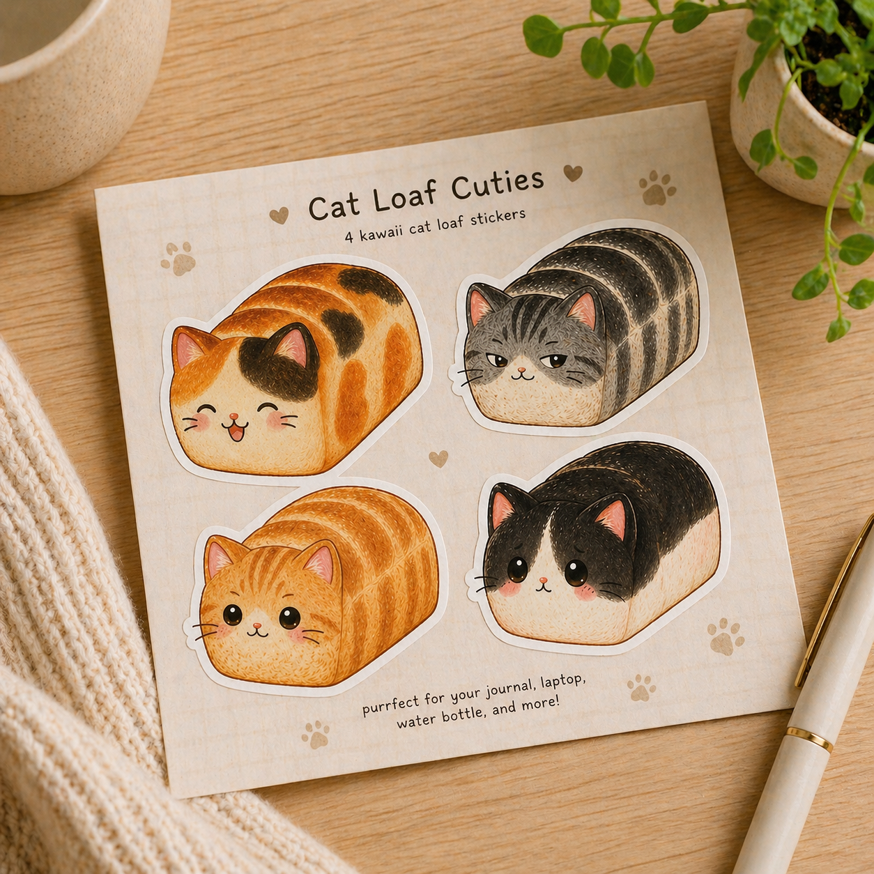 Kawaii Cat Loaf Clipart Adorable Bread Kitten PNG for Stickers, POD