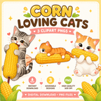 Cute Corn Cat Clipart Kawaii Animal PNG Digital Stickers Commercial Use