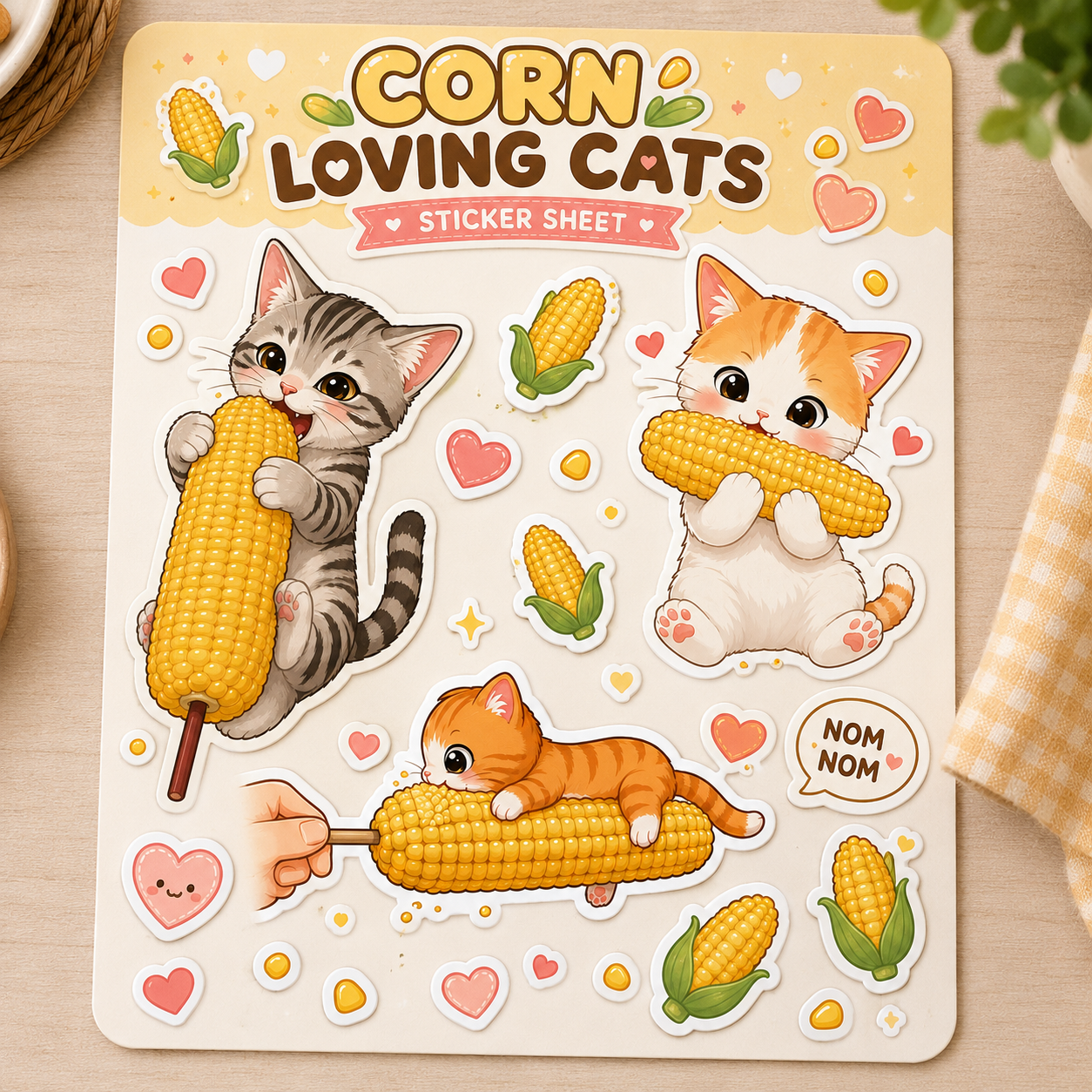 Cute Corn Cat Clipart Kawaii Animal PNG Digital Stickers Commercial Use