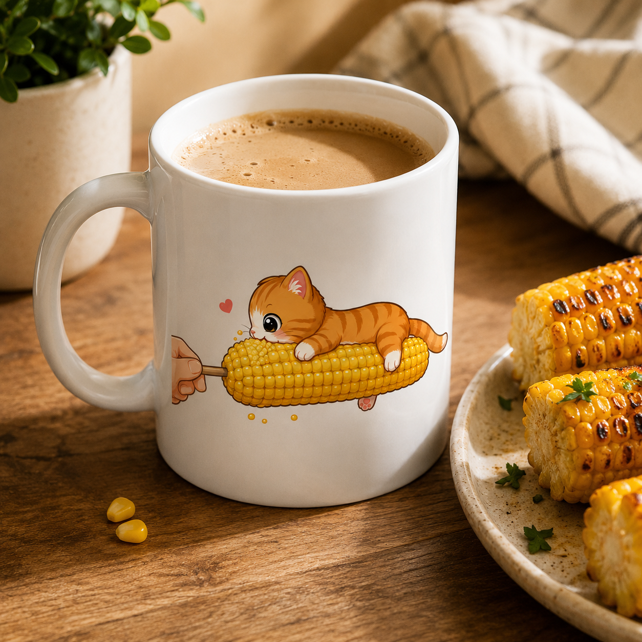 Cute Corn Cat Clipart Kawaii Animal PNG Digital Stickers Commercial Use