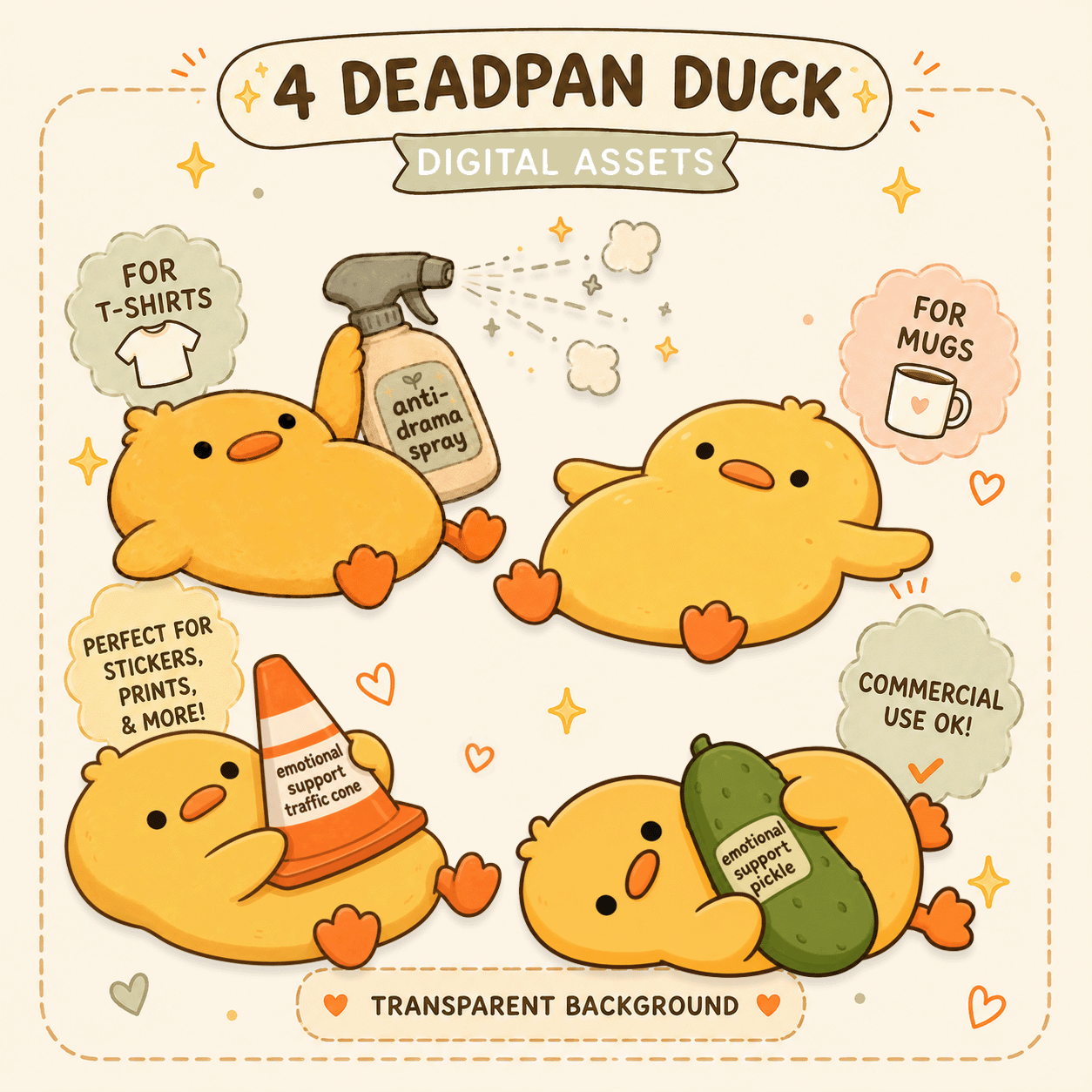 Deadpan Duck PNG Designs Funny Kawaii Emotional Support Clipart for T-shirts