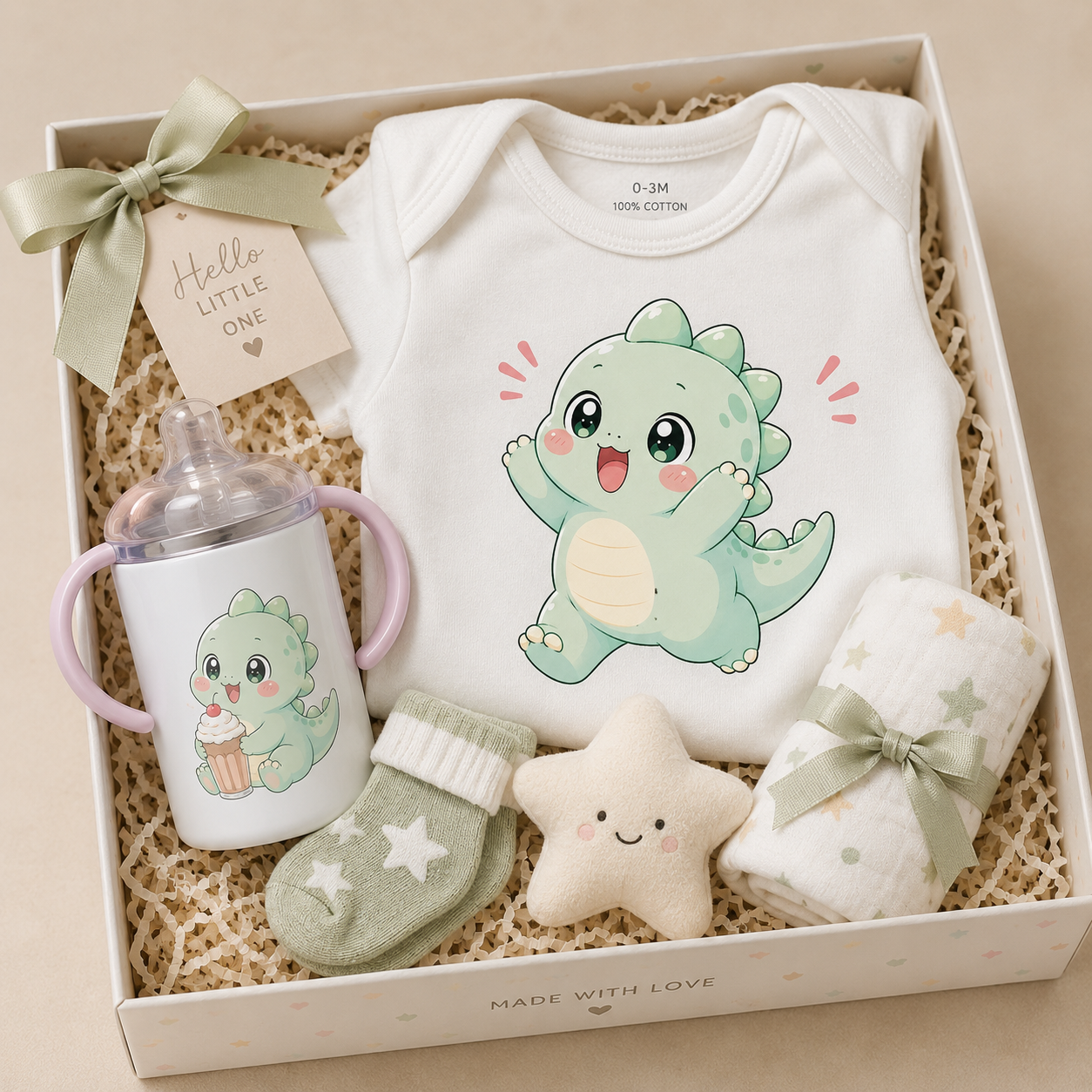 Chibi Baby Dinosaur PNG Design for Baby Gifts and Nursery Printables