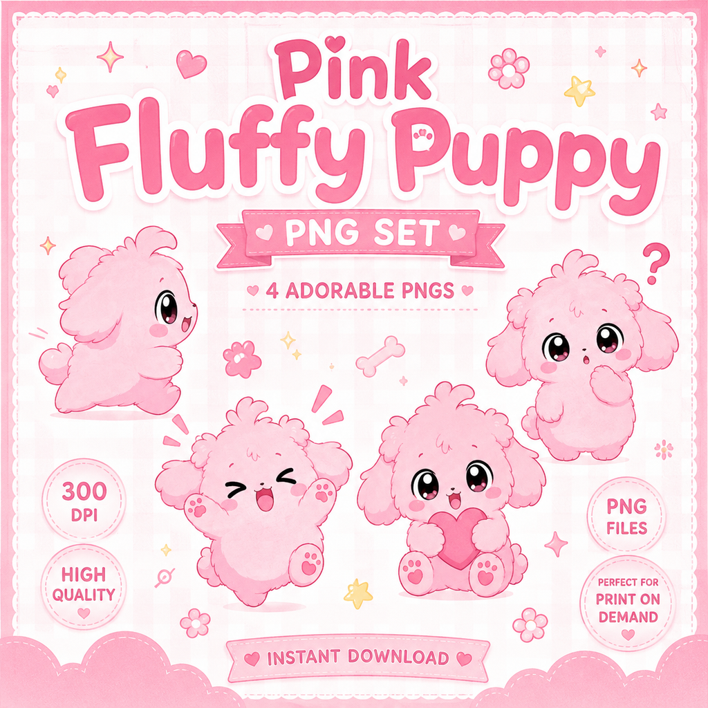 Fluffy Pink Puppy PNG Clipart for Shirts Cute Dog Illustration for Print on Demand