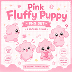 Fluffy Pink Puppy PNG Clipart for Shirts Cute Dog Illustration for Print on Demand