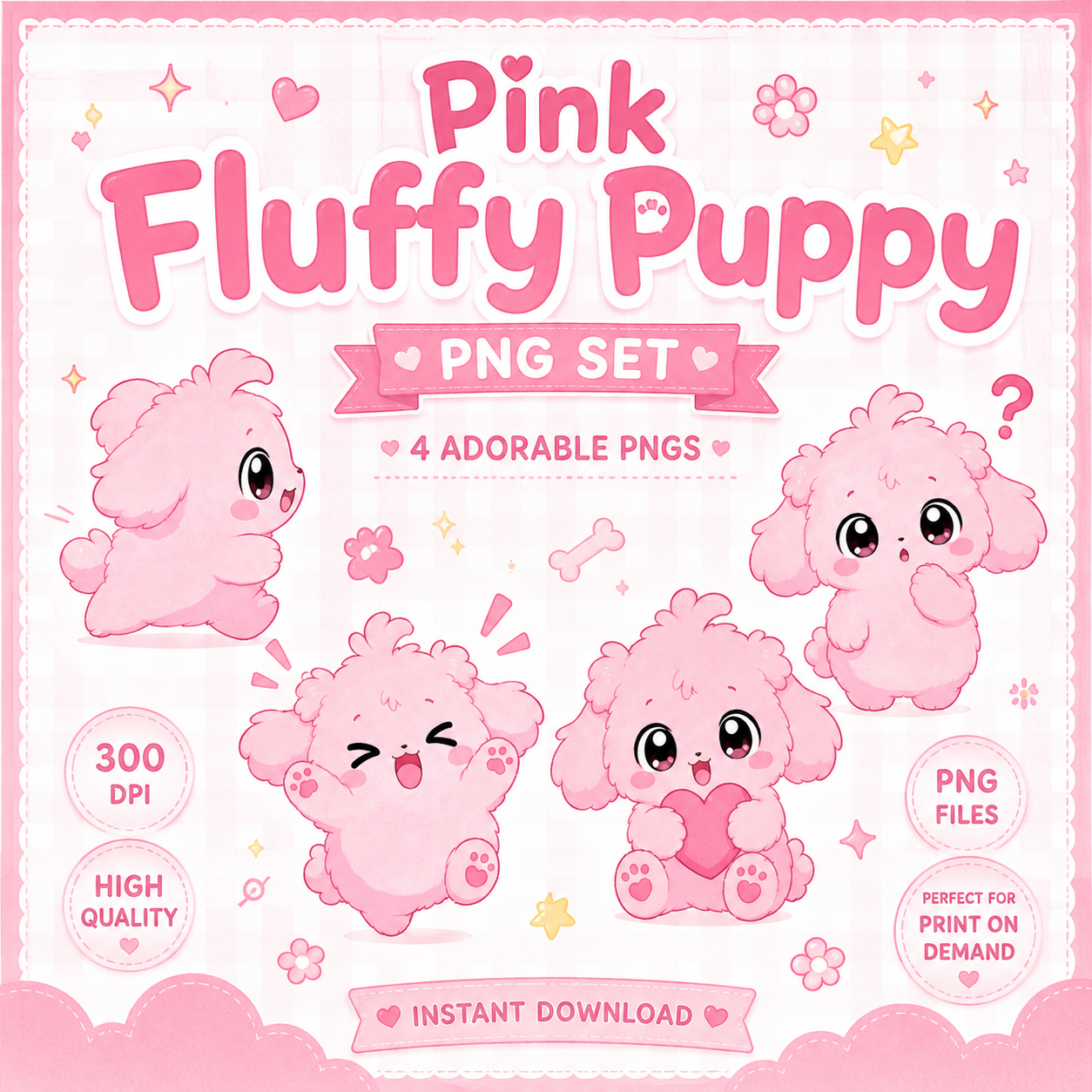 Fluffy Pink Puppy PNG Clipart for Shirts Cute Dog Illustration for Print on Demand