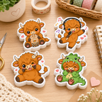 Happy Highland Cow PNG Digital Assets for POD, Sticker Making, Commecial Use included