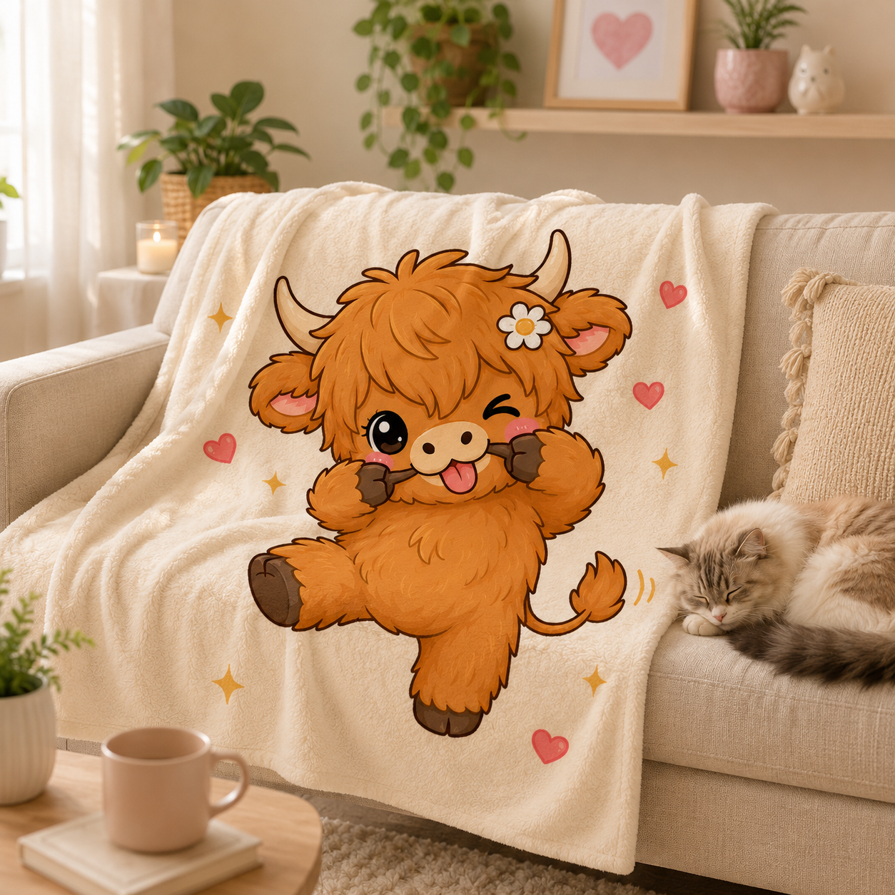 Happy Highland Cow PNG Digital Assets for POD, Sticker Making, Commecial Use included