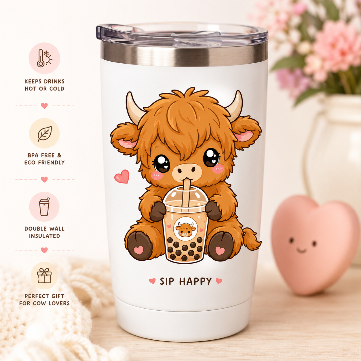 Happy Highland Cow PNG Digital Assets for POD, Sticker Making, Commecial Use included
