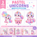 Pastel Kawaii Unicorn PNG for Stickers, Print on Demand, Birthday Invitations
