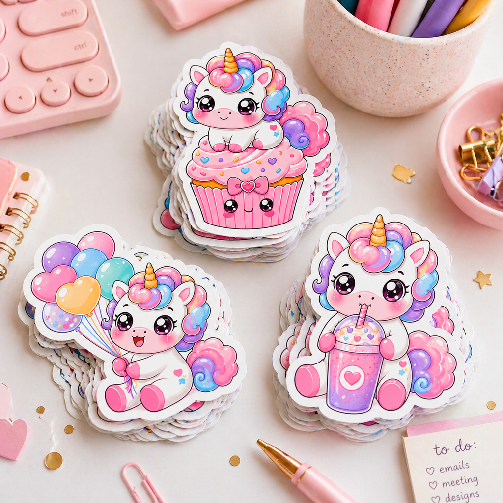 Pastel Kawaii Unicorn PNG for Stickers, Print on Demand, Birthday Invitations