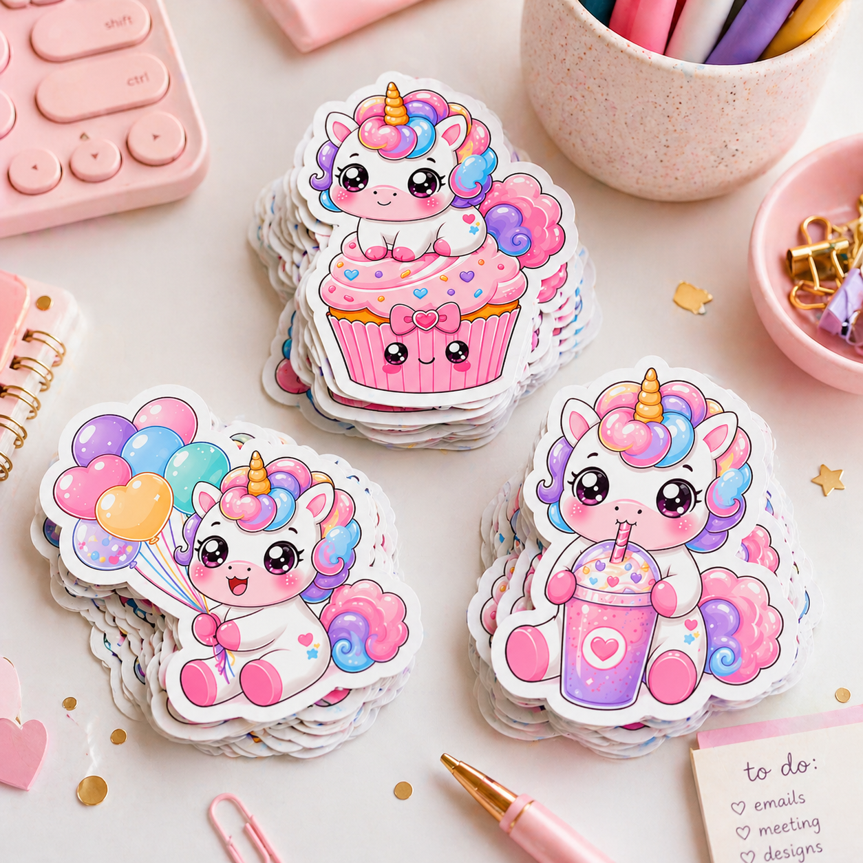 Pastel Kawaii Unicorn PNG for Stickers, Print on Demand, Birthday Invitations