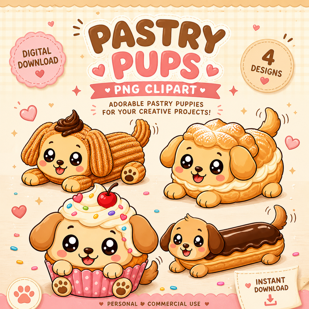 Pastry Puppies PNG Clipart Adorable Kawaii Dessert Dogs