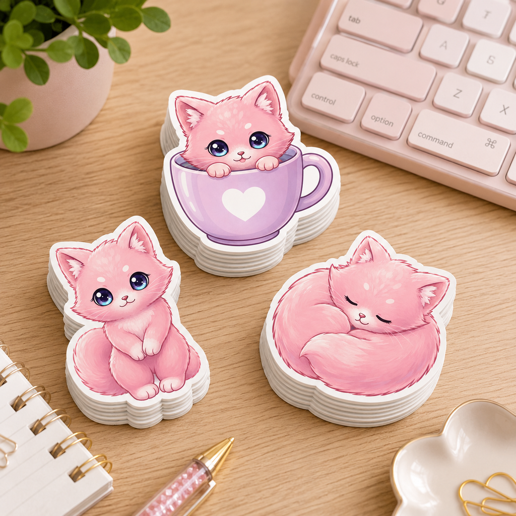 Pink Fluffy Cat Digital Assets Cute Kawaii Cat PNG Clipart Commercial Use Graphics