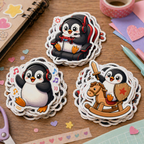 Playing Kawaii Penguin Illustrations Digital Download Clipart for POD Designers