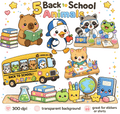 Back to School Animals PNG Set Kawaii School Clipart Cute Teacher PNG Duck Cat Capybara Raccoon Frog PNG