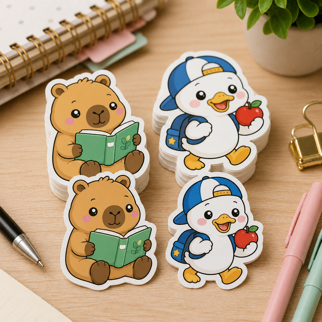 Back to School Animals PNG Set Kawaii School Clipart Cute Teacher PNG Duck Cat Capybara Raccoon Frog PNG