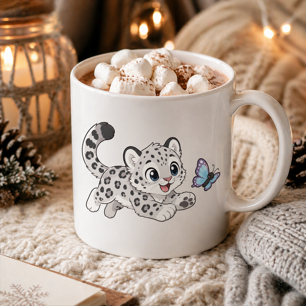 Kawaii Snow Leopard Cub Illustrations for Graphic Designers, Canva Clipart