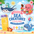 Cute Sea Creature Bundle Kawaii Animal PNG Summer Clipart Commercial Use
